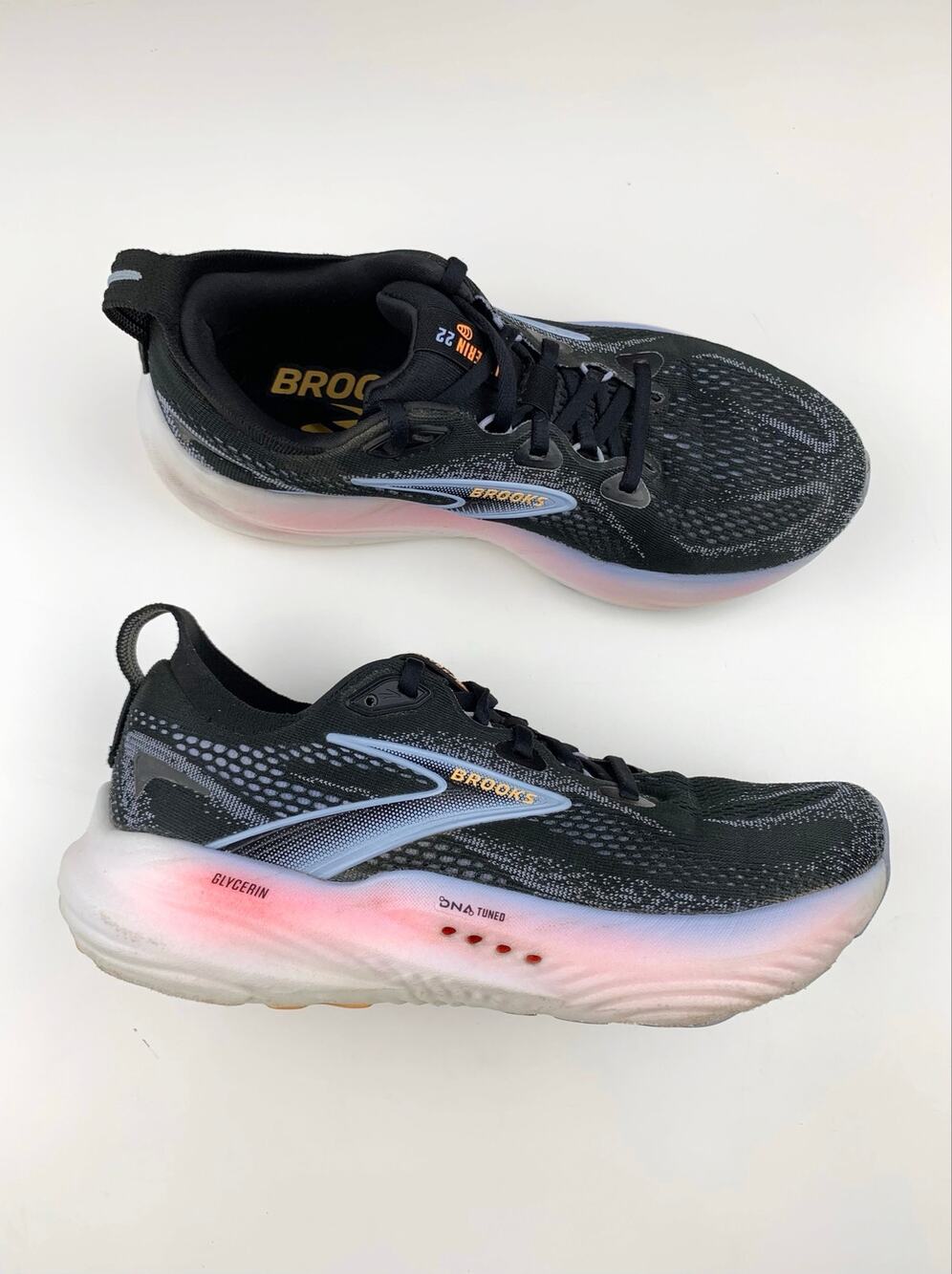 Brooks Glycerin 22 Running Shoes Black Pink Lace Up Sneakers Women's 7